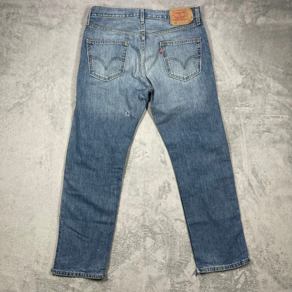 Levi's 501 Jeans Mens 36(35)x31 Blue Straight‎ Leg Button Fly Distressed Denim